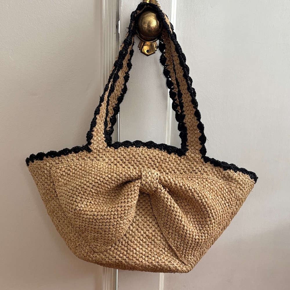 Kate Spade X Target Straw Bow Black and Natural Tote Bag